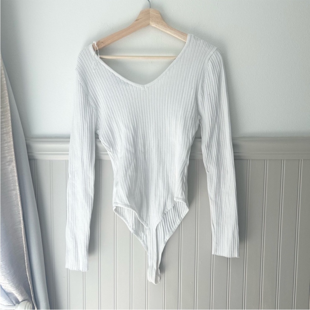 Love Tree White Ribbed Long Sleeve Bodysuit XL